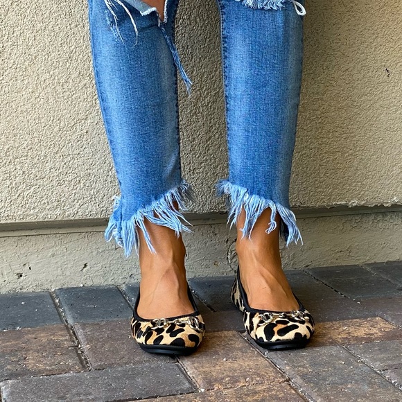 Animal Print Calf Hair Gold Hardware Crunch Flats - Picture 6 of 10